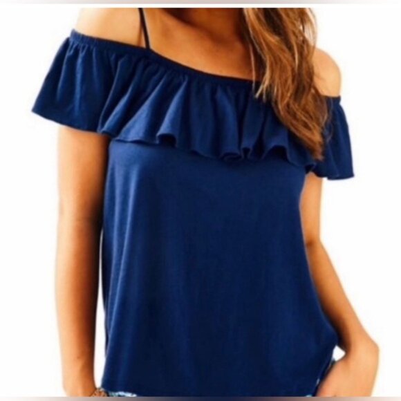Lilly Pulitzer Tamiami Off the Shoulder Top True Navy, Size XXS - Picture 4 of 4